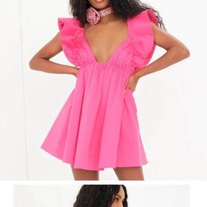 For Love And Lemons Pink Ruffled Babydoll Mini Dress